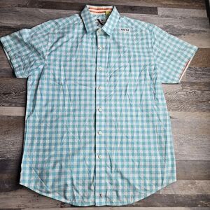 Robert Graham Large Short Sleeve Button Front Shirt Blue White Plaid